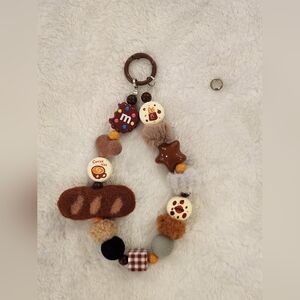 Cute Brown and Beige Keychain with Bread Charms Phone Chain Bag Charm
